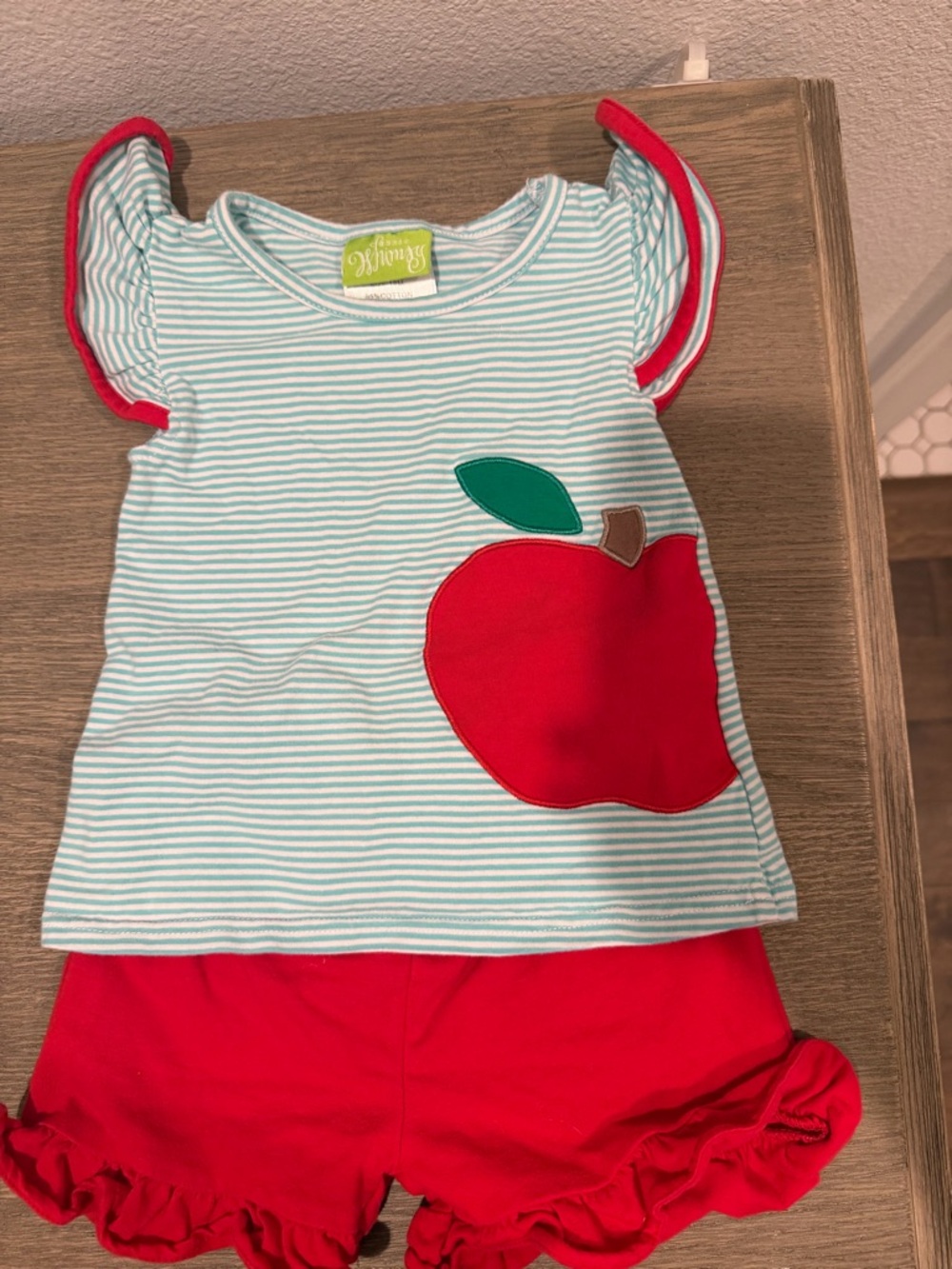 Classic Whimsy Mint Stripe & Red Apple Kids Matching Set by Whimsy